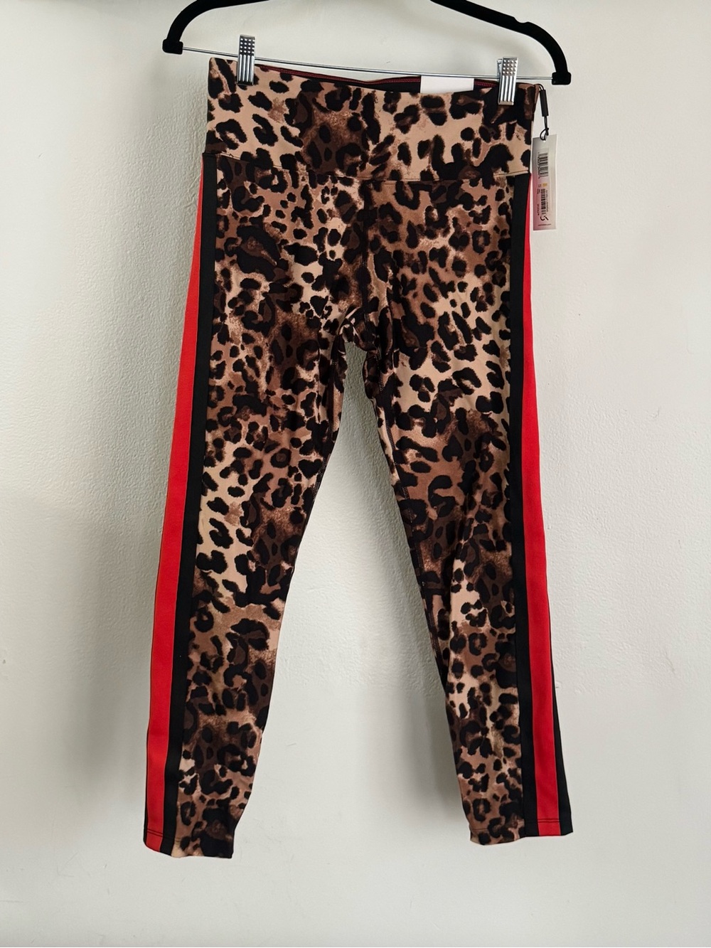 Calvin Klein Leopard-Print Leggings with Red and Black Side Stripes